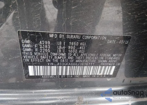 2018 Subaru Impreza 2.0I z USA, uszkodzony, nr VIN 4S3GKAA66J3616111